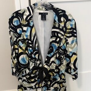 Willi Smith Black, Blue & Yellow Abstract Tie-Waist Blazer